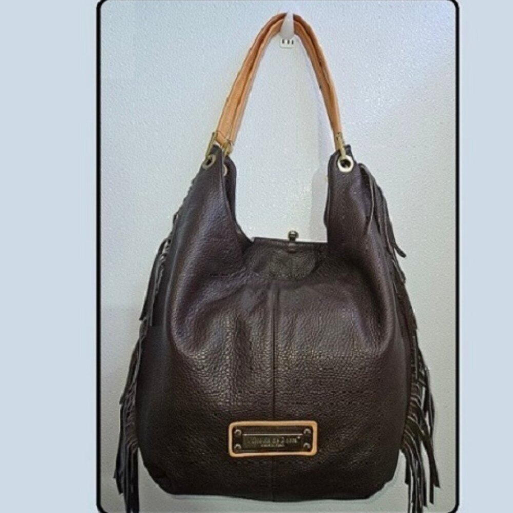 Beautiful Pebbled dark brown Leather Hobo Large Shoulder Bag with fringes